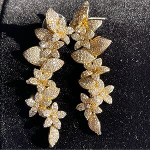 Elegant 925 Silver Gold Vermeil Kinetic Floral Dangle Drop Earrings